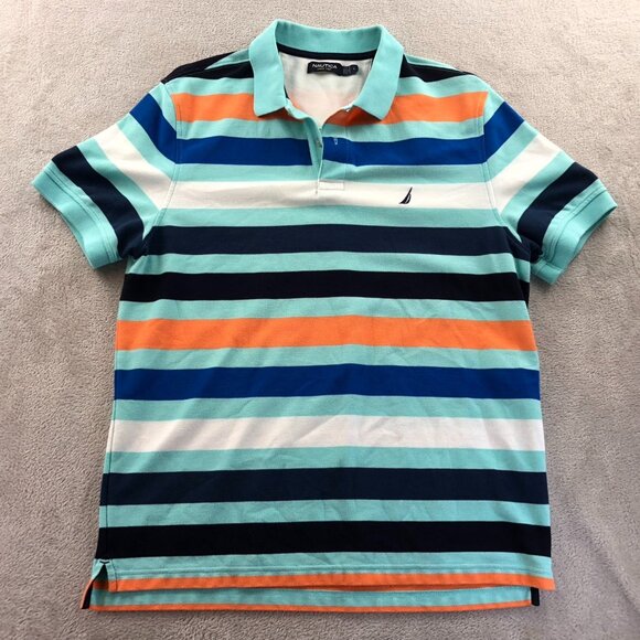 2 Nautica Mens Polo Shirt Large Short Sleeve Colorful Striped Casual Classic - Picture 6 of 16